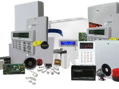 home-alarm-system-equipment-malaysia Home alarm system equipment from SECOM Malaysia, including control panels, keypads, sensors, sirens and a strobe light