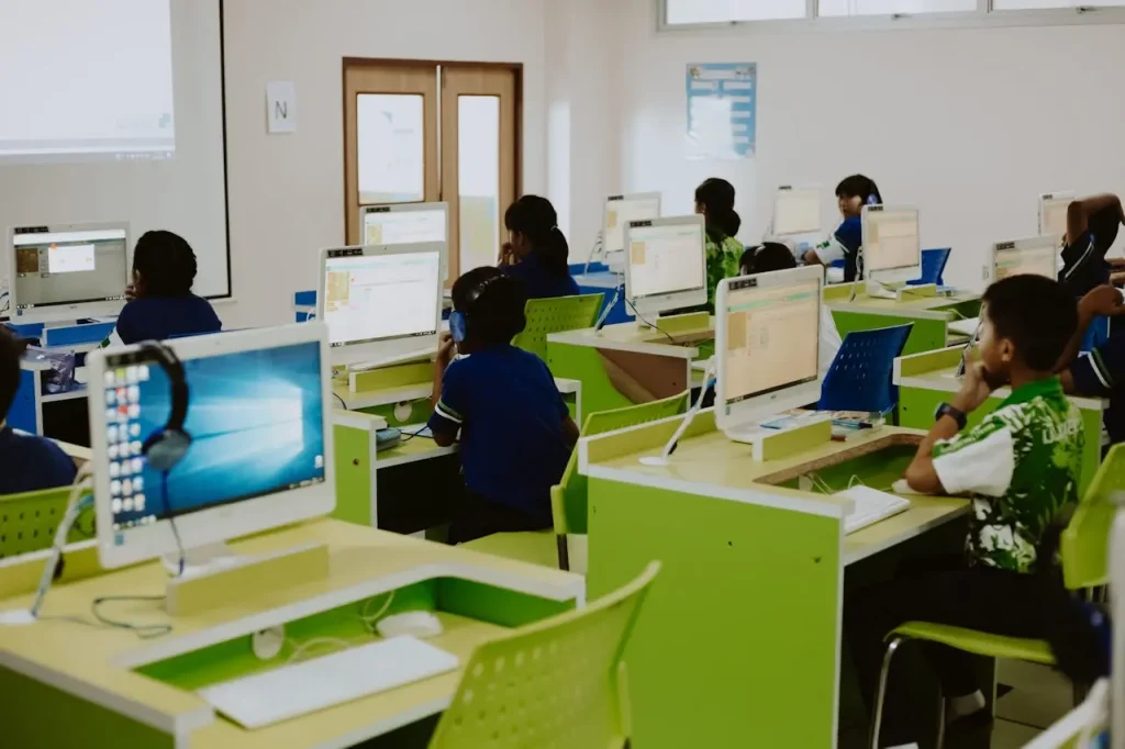 School computer lab protected by student access control system and restricted area monitoring